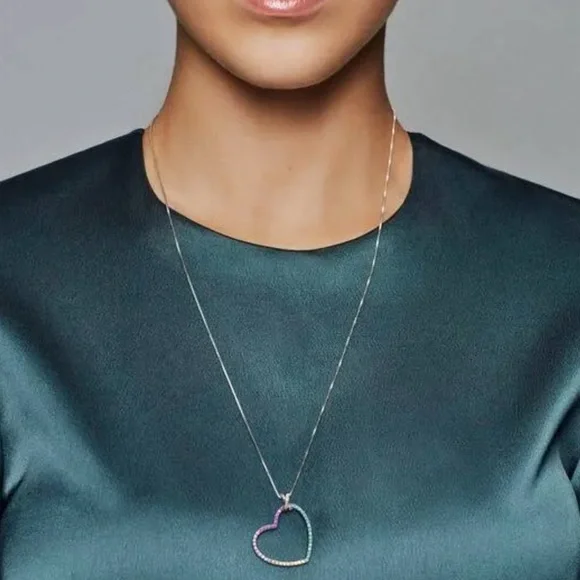 New! RETIRED Pandora charm Heart Necklace Multicolor Gems with chain - Picture 2 of 8